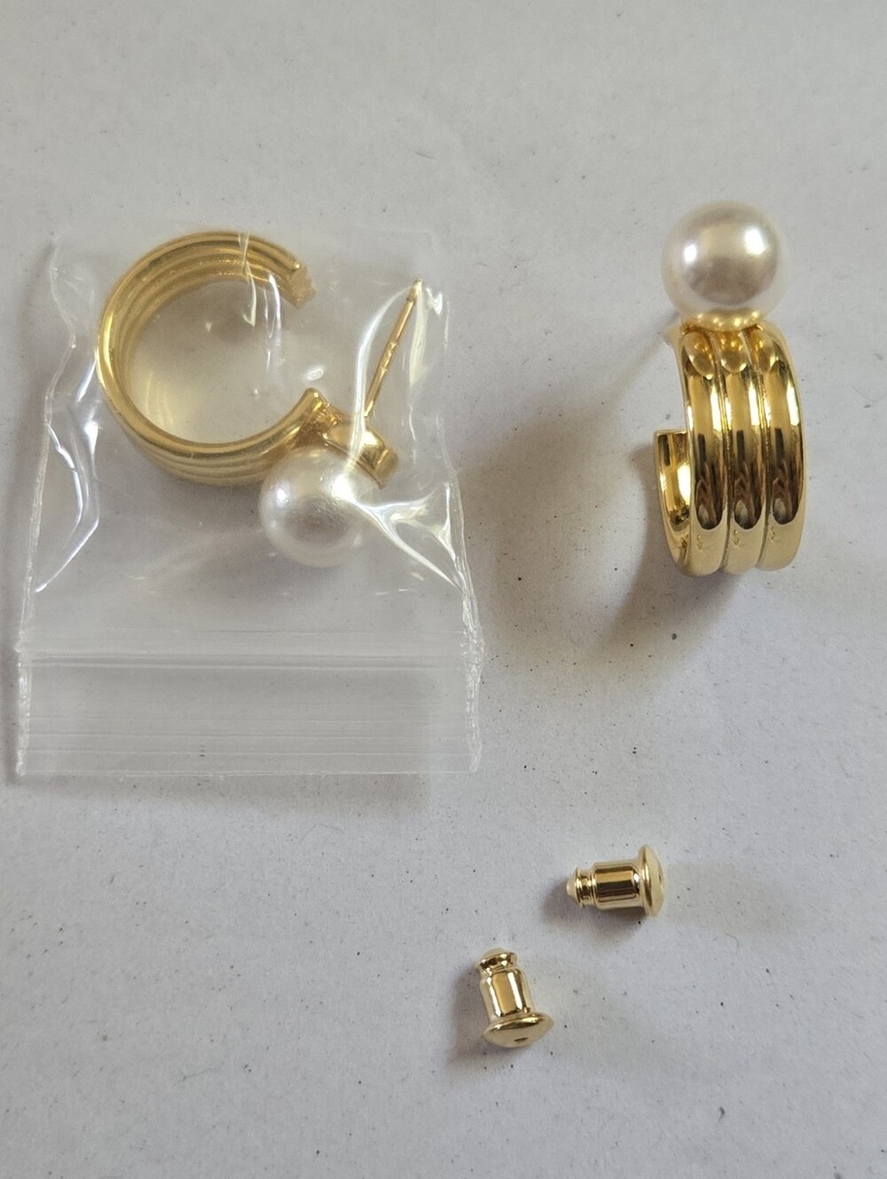 14K Gold Plated Pearl Accent Hoop Earrings - Women's Fashion Jewelry